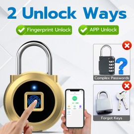 Eseesmart Fingerprint Padlock, Locker Bluetooth, Mobile APP, Smart Padlock with Keyless Biometric, Water Resistant, Suitable for Gym, School, Bike, Luggage Bags, Locker and Storage