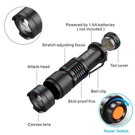 FERNBE 5 Pack SK-68 3 Modes Handheld Mini Cree Q5 LED Flashlight Torch Tactical Lamp 7w 300lm Adjustable Focus Zoomable Light