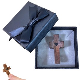 Cross My Heart, Encouragement Gift, Relieve Anxiety Comfort Cross for Clutching, Clinging and Praying, Walnut Pocket Cross (1 PCS)