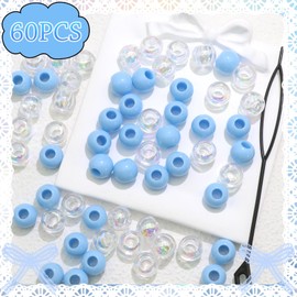 NAISKA 60PCS Blue Hair Beads Dreadlock Acrylic Bead for Braids AB Color Round Beads Cute Loc Accessories for Kids Girls Hair Braid Decoration Jewelry Making Kit