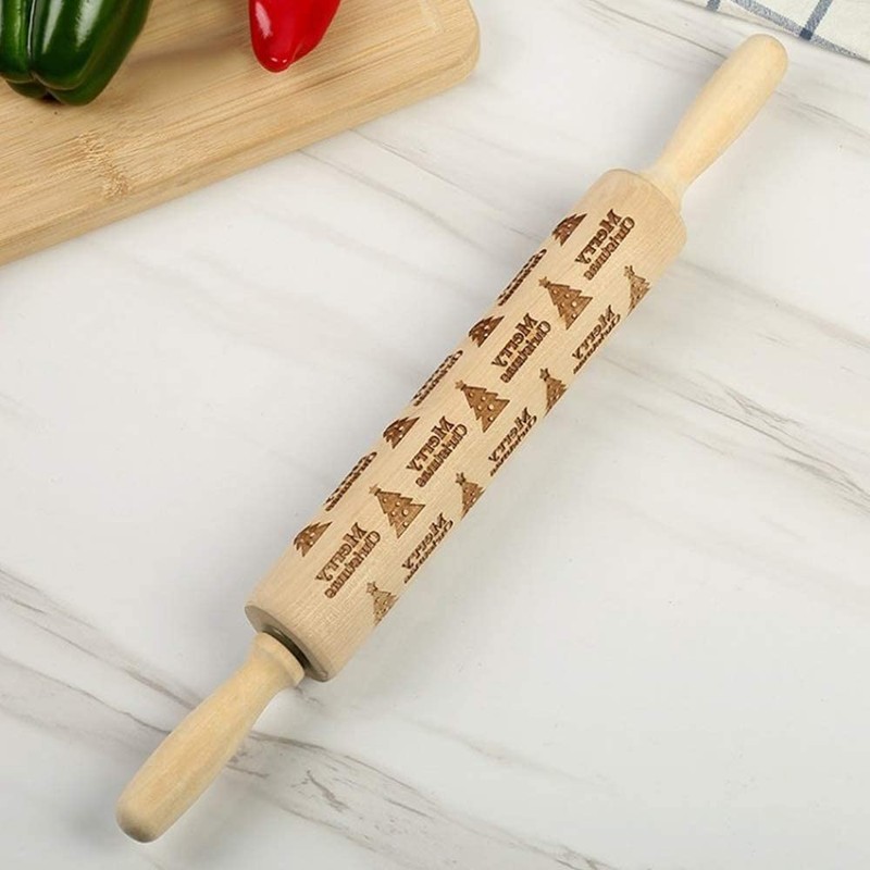 Rolling Pin with Embossing Christmas, XiXiRan Christmas Prage Rolling Pin,