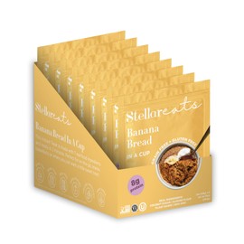 Stellar Eats Instant Treat in a Cup | Single-Serve | 8g Protein | Grain-Free, Gluten-Free, Dairy-Free, Plant-Based, Paleo-Friendly | Microwave in 1-2 Minutes | Made with 7 Real Ingredients | Non-GMO, Kosher (Banana Bread, 8 Pack)