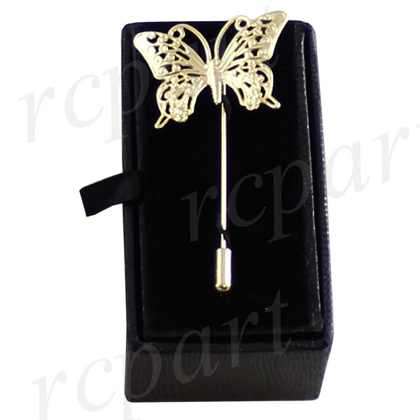 New in box Men's Suit brooch chest metal butterfly shape gold lapel pin formal