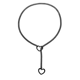 Qitian Stainless Steel Adjustable Lariat Y-Necklace for Men,Punk Gothic Cuban Necklace Jewelry,Heart O-ring Slip Chain Necklace for Women (Black)