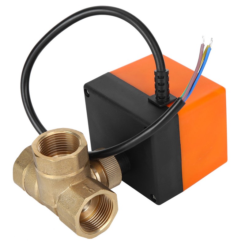 Motorized Ball Valve L Shape Orange Brass Electric Valves 3‑Wire