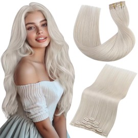 Vivien Clip Extensions Real Hair Platinum Blonde Human Hair 35 cm Clip Hair Extensions Real Hair Blonde 80 g 5 Pieces
