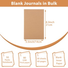 CertBuy 50 Pack Blank A5 Kraft Notebooks, 8.3 x 5.5 inch Bulk Blank Journals, Blank Paper Sketchbooks, Notebooks 60 Pages, Lined Travel Notebooks for Writing, Making Plans, School Office Supplies