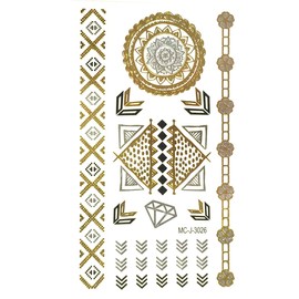 Allydrew Small Metallic Gold Silver and Black Body Art Temporary Tattoos, Arrows, Bracelets, Pyramids