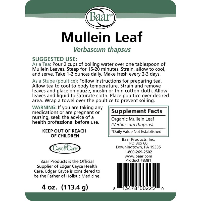 Baar Mullein Leaf, Loose, 4 oz.