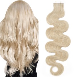 SEGO Wavy Tape in Hair Extensions 22 Inch 20pcs 50g Natural 100% Remy Human Hair Real Seamless Skin Weft Invisible Rooted Double Sided Tape Hair for Women-Platinum Blonde -Body Wave