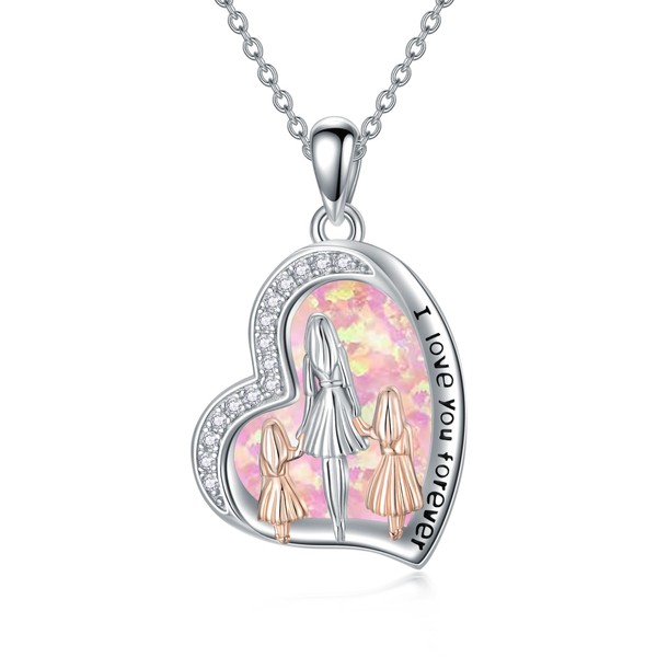 ROMANTICWORK Mother Daughter Necklace 925 Sterling Silver Heart Mum Daughter