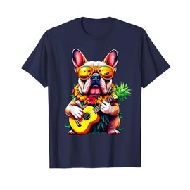 Hawaiian English Bulldog & Pineapple Ukulele Summer Vacation T-Shirt for Men Women Kids