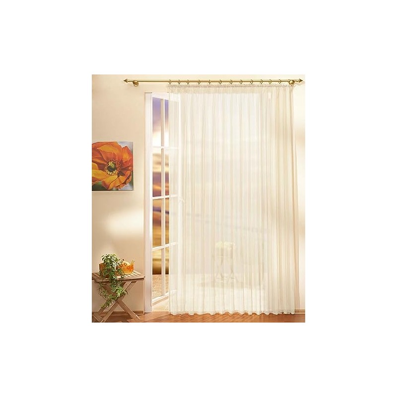 Gardinen Store 610001 Voile Curtain Panel with Gathering Tape, 610001