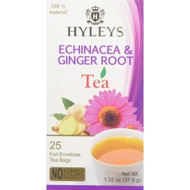 12 Pack - Hyleys Natural Echinacea & Ginger Root Green Tea - 25 Tea Bags - (100% Natural, Sugar Free, Gluten Free and Non-GMO)