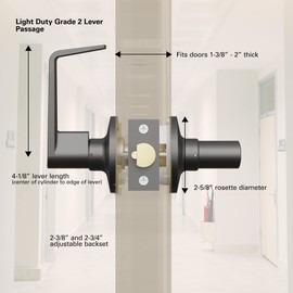 BRINKS Commercial - Light Duty Passage Door Lever, Matte Black Finish - Meets ANSI Grade 2 Standards and is ADA Compliant