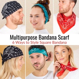 LOVARZI Bandana for Man & Woman - Black, Teal, Red Gift Set of 3 Bandanas - Hair Headband Cotton Tactical Travel and Sports Accessory