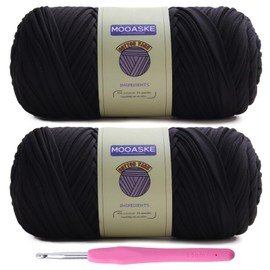 Mooaske 2 Pack T-Shirt Crochet Yarn for DIY Knitting Crochet Cloth Blanket Bag Dolls - 400g Chunky Thick Yarn for Crocheting with Polyester-Spandex Blend Elastic Fabric (Black)