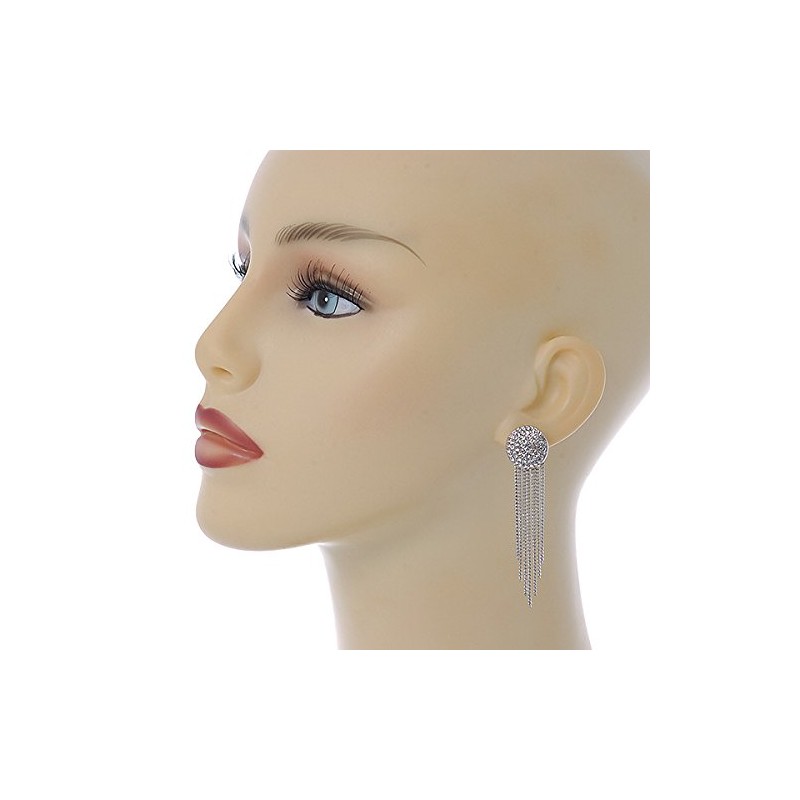 Silver Tone Clear Crystal Pave Set Button with Multi Chain