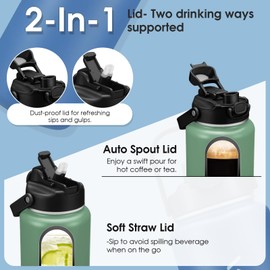 BOVTON Insulated Water Bottle 64oz, Stainless Steel Double Walled Thermal Tumbler with 2-in-1 Lid (Straw & Chug Cap), Wide Mouth Leakproof for Hot/Cold Beverages