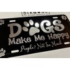 Engraved Dogs Make Me Happy Funny Car Tag Diamond Etched