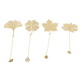 4pcs Metal Bookmarks with Chain Four Patterns Hollow Thin Golden Brass Metal Bookmarks