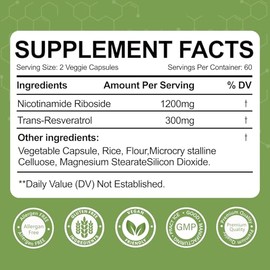 NAD Resveratrol Suplemento 1500mg, 120 cápsulas vegetales | Liposomal NAD Plus Boosting | Support Cellular Health, Stamina & Healthy Aging for Women &