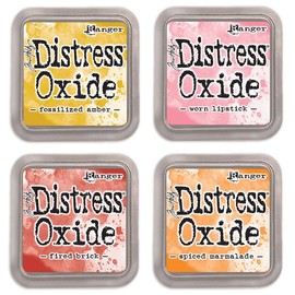 Ranger Tim Holtz Distress Oxide Ink Pads - Fossilized Amber, Worn Lipstick, Fired Brick and Spiced Marmalade