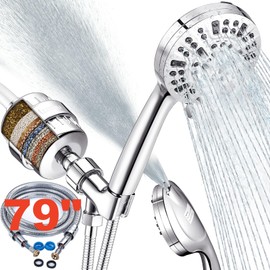 Filtered Shower Head Combo, Includes 20 Stage Shower Filter Head, High Pressure Handheld Spray Showerhead, 79" Extra Long Hose, Shower Arm Mount Holder, for Hard Well Water Chlorine, Chrome (HSF80)