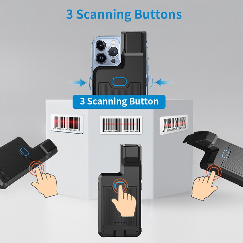 Barcode Scanner Portable Back Clip Bar Reader BT+2.4G Wireless and