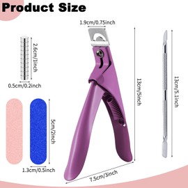 Nail Clippers Tip Cutters for Acrylic False Fake Gel,Professional Nail Art Manicure Tool with 10 Pcs Magnets,2 Pcs Rubbing Strips and 1 Pcs Steel Cone (Purplish red)