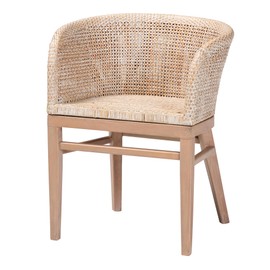 bali & pari Papua Modern Bohemian Antique Whitewashed Rattan and Mahogany Wood Dining Chair