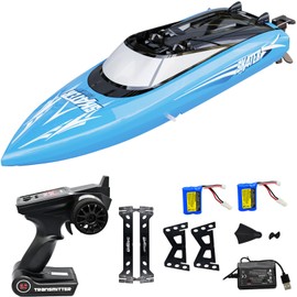 2.4GHz high-Speed RC Boat, 15+MPH, Remote Control Speedboat with Automatic Centering Function, LED, Waterproof, RTR, Ship Models Suitable for Lakes, Rivers, and Swimming Pools (UDI034-Blue)