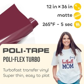 Poli-Flex® Turbo – Bordeaux Matte Heat Transfer Vinyl (HTV) – 12" x 36 in for T-Shirts, Iron - On Vinyl, Easy to Cut & Weed - Extra Durable