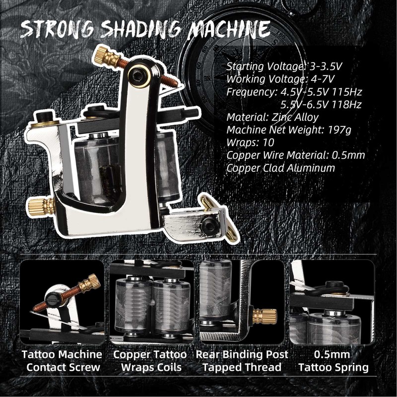 Coil Tattoo Machine Kit Clip Cord Foot Pedal Power Supply