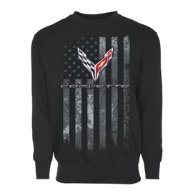 JH DESIGN GROUP Men’s Chevy Corvette C8 Flag Pullover Crewneck Sweatshirt Sm-3X (US, Alpha, X-Large, Regular, Regular, Black)