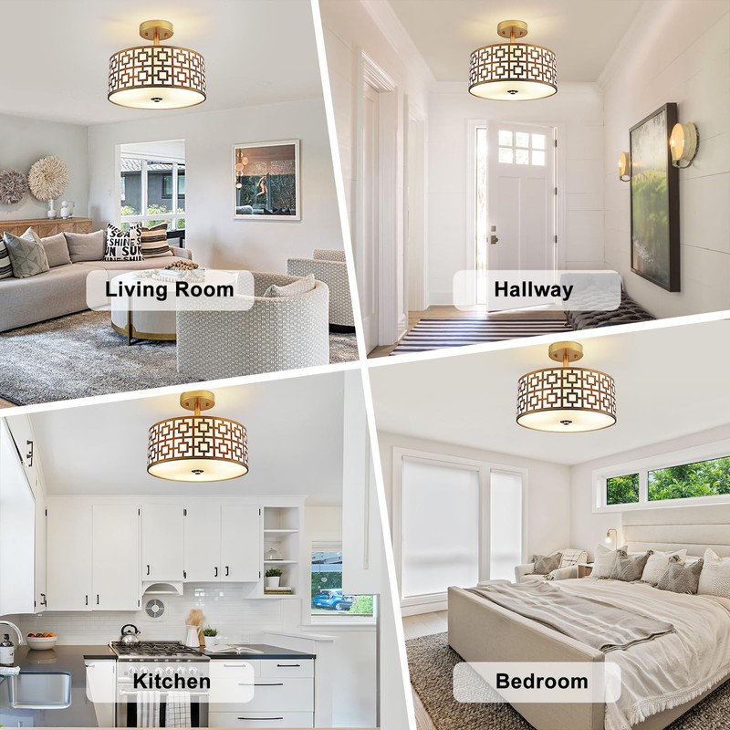 DLLT Flush Mount Ceiling Light: Modern 3-Light Semi Flush Mount