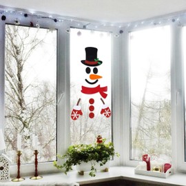 Christmas Door Stickers Decorations, Winter Christmas Snowman Wall Stickers Cover Removable Felt Cloth Snowman Santa Claus Elk Window Stickers Clings for Christmas Home Decorations (Snowman)