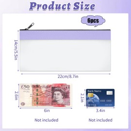 Nhemeylp 6 PCS Plastic Money Wallet for Cash, Money Bags with Zipper, Clear Cash Envelopes Coin Purse for Cash Check Receipt Organizer