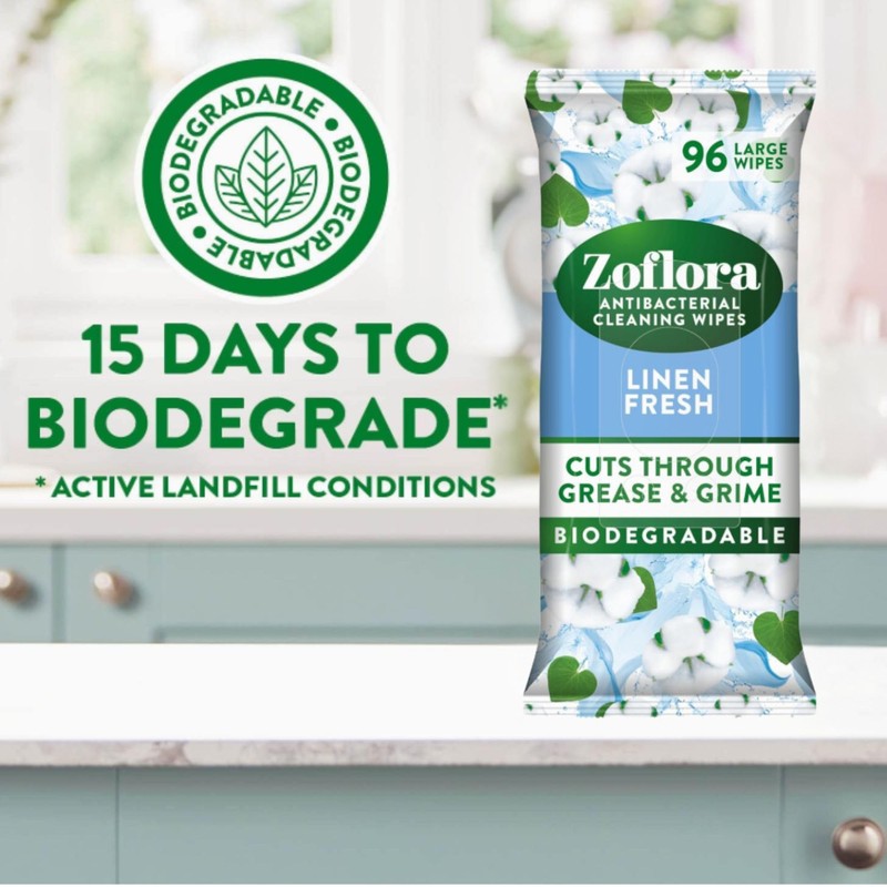 Zoflora Linen Fresh Antibacterial Biodegradable Wipes, 1 x 96 Wipes,