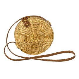 LaFiore24 Women's Rattan Shoulder Bag Basket Bag Bali Ibiza Round Large Brown