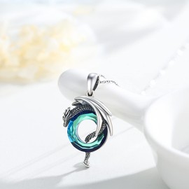 XIXLES Dragon Necklace Dragon Crystal Chain 925 Sterling Silver Dragon Necklace Pendant Jewellery Gifts for Men and Women, Sterling Silver