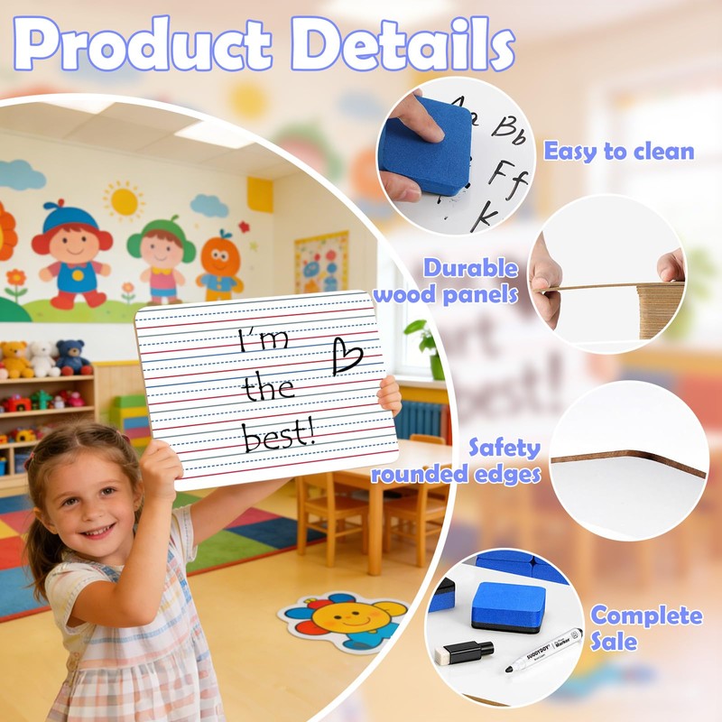 Dry Erase Boards 25 Pack, 9"x12" Double Sided Small Whiteboards
