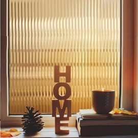 Windimiley Window Privacy Film 3D Reeded Glass Static Clings Fluted Frosted Decorative Window Stickers Winter Heat Control Sun Blocking Film Peel and Stick Adhesive Door Cover,29.5x78.7in,Umber