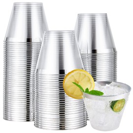 100 Pack Silver Plastic Cups, 9 oz Clear Plastic Cups Tumblers, Elegant Silver Rimmed Plastic Cups, Disposable Cups with Silver Rim Perfect for Wedding, Thanksgiving Day, Christmas Party Cups