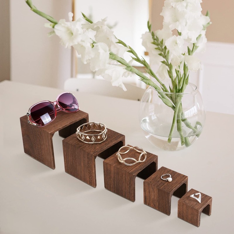 MOOCA 5-Piece Wooden Jewelry Display Risers - Multi-Function Retail Stands