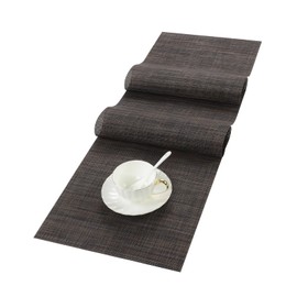 SHACOS - Camino de mesa de vinilo tela de 12 x 54 pulgadas, de plástico, lavable, resistente al calor, para mesa de interior y exterior, color negro y café