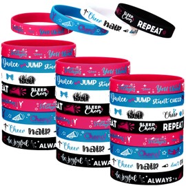 48 Pulseras de Silicona Inspiradoras para Porristas Pulseras Motivacionales Elásticas Bandas de Goma de Animadoras con Mensajes Motivacionales para Equipo de Porristas (Estilo Brillante)