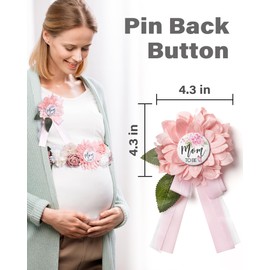 BumpPetal Flower Sash Set, Baby Shower Mom to Be Daddy to Be Corsage Pin, Pink Flower Belt for Maternity Dress, Pregnancy Photo Props Supplies, Gender Reveal Decorations