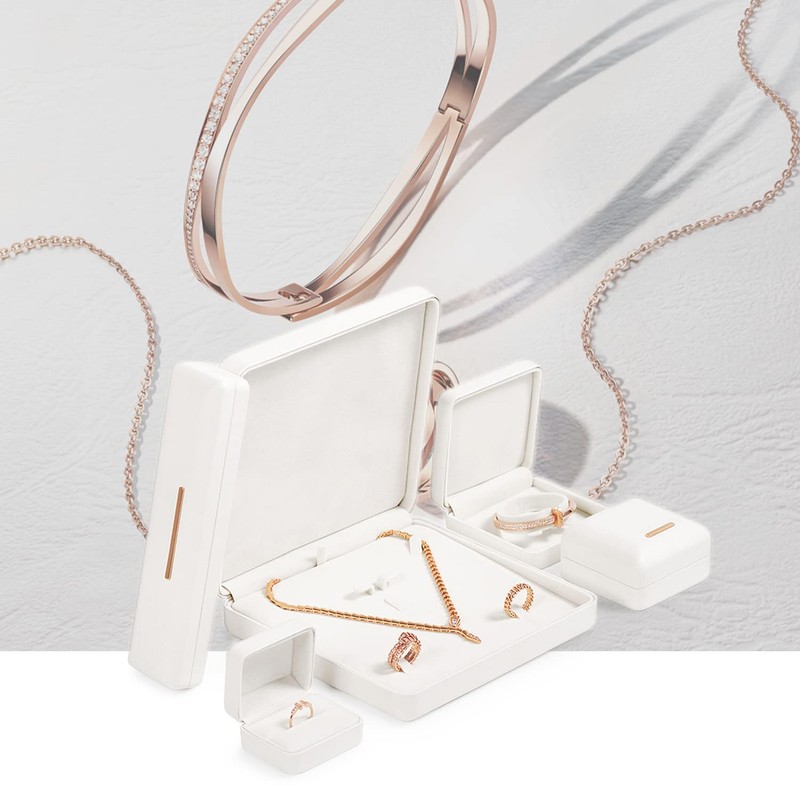 Woodten White Round Corner Ring Box PU Leather Engagement Proposal