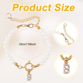 Mikovivi Initial Pearl Bracelets, Fashion Gold Alphabet Pearl Bracelet Dainty Rhinestones Letter Bracelet for Women Letter Pearl Jewelry Gift for Women (Letter B)